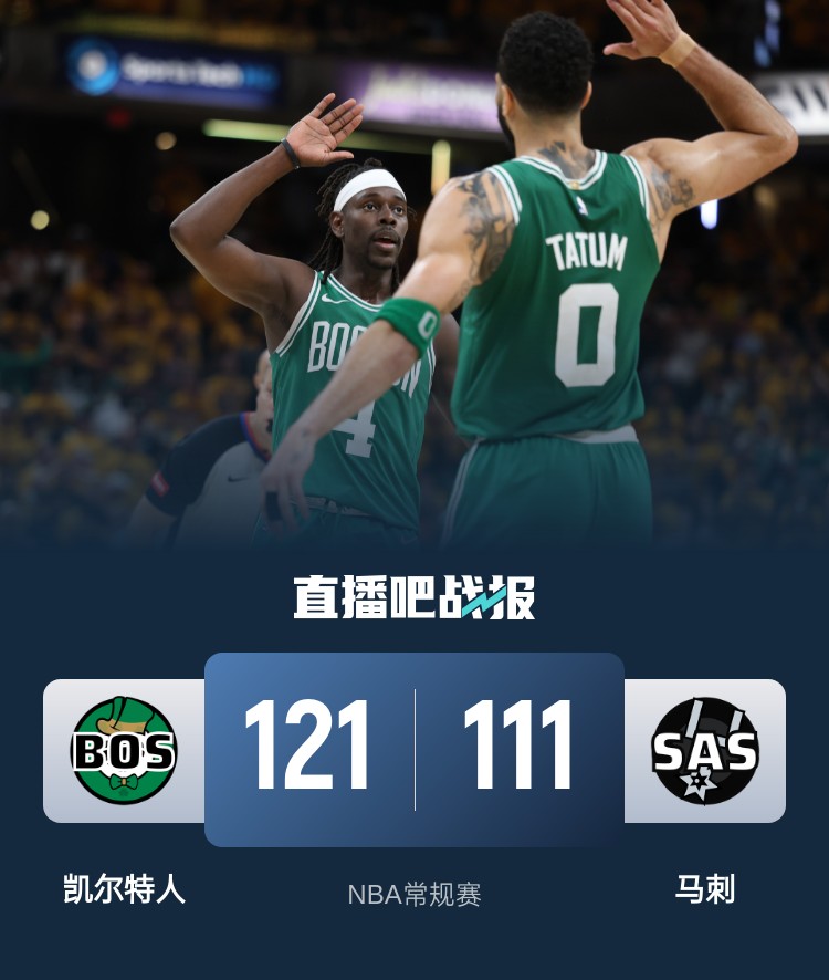 凯尔特人力克马刺，保持领先优势